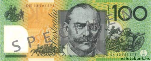 100 dolláros címlet eleje - Ausztrál dollár bankjegy - AUD