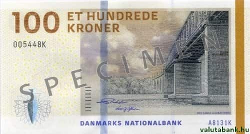 100 koronás címlet eleje - Dán korona bankjegy - DKK