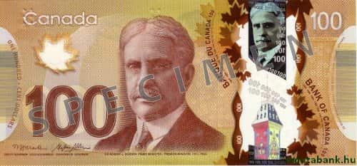 100 dolláros címlet eleje - Kanadai dollár bankjegy - CAD