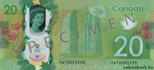20 dolláros címlet hátulja - Kanadai dollár bankjegy - CAD