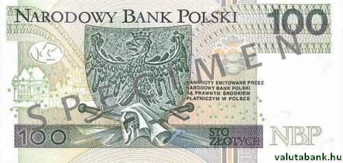 100 zlotyis címlet hátulja - Lengyel zloty bankjegy - PLN