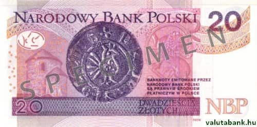 20 zlotyis címlet hátulja - Lengyel zloty bankjegy - PLN