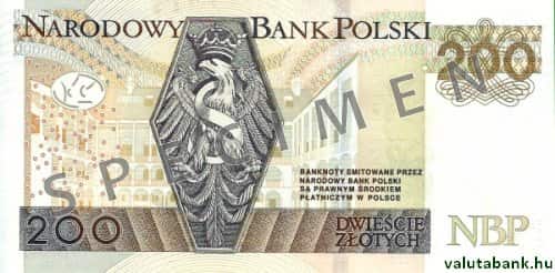 200 zlotyis címlet hátulja - Lengyel zloty bankjegy - PLN