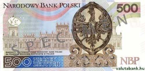 500 zlotyis címlet hátulja - Lengyel zloty bankjegy - PLN