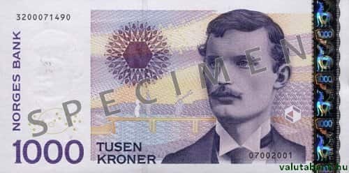 1000 koronás címlet eleje - Norvég korona bankjegy - NOK