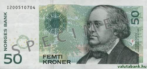 50 koronás címlet eleje - Norvég korona bankjegy - NOK