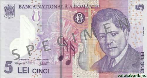 5 lejes címlet eleje - Román lej bankjegy - RON