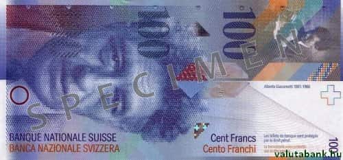100 frankos címlet eleje - Svájci frank bankjegy - CHF