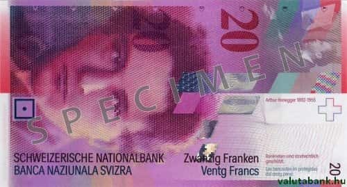 20 frankos címlet eleje - Svájci frank bankjegy - CHF