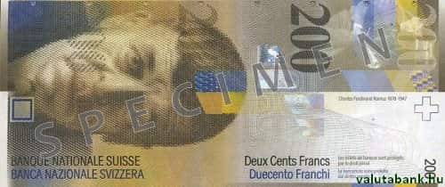 200 frankos címlet eleje - Svájci frank bankjegy - CHF