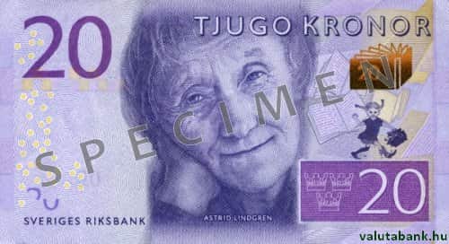 20 koronás címlet eleje - Svéd korona bankjegy - SEK