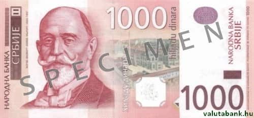 1000 dínáros címlet eleje - Szerb Dínár bankjegy - RSD