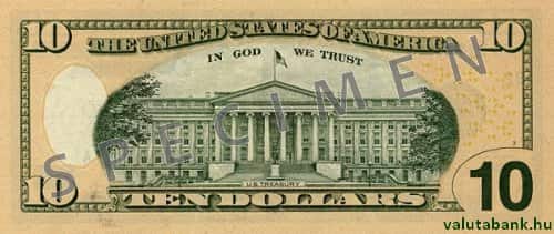 10 dolláros címlet hátulja - USA dollár bankjegy - USD