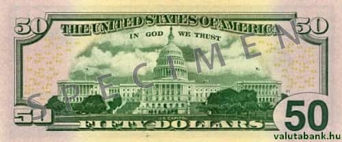 50 dolláros címlet hátulja - USA dollár bankjegy - USD